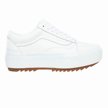 Női Vans Leather Old Skool Stacked Tornacipő VA2586347 Fehér